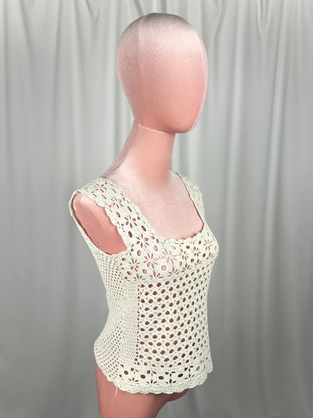 Vintage Handmade Cream Crochet Tank Top Boho Festival Cottagecore XS - Picture 5 of 16